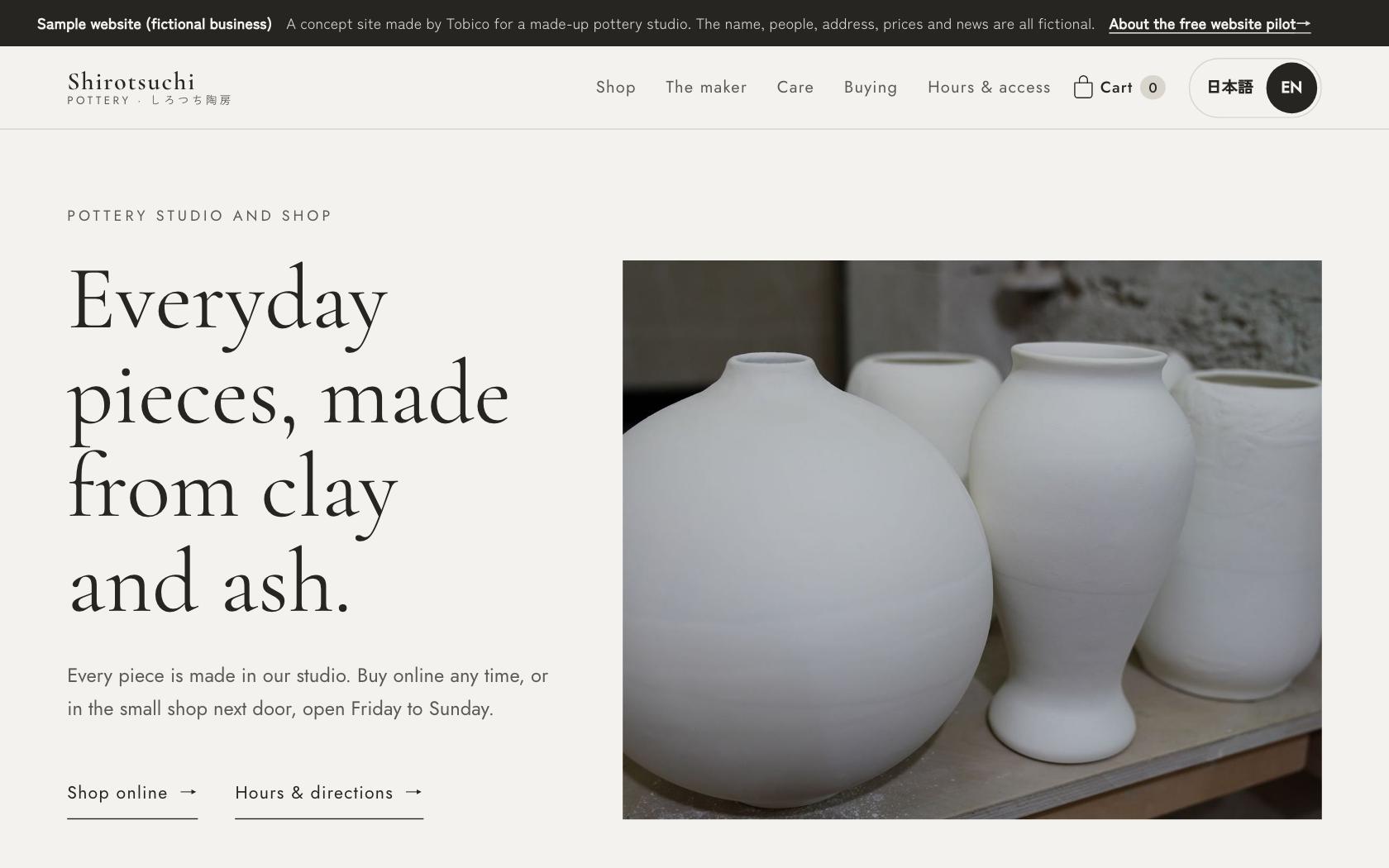 Shirotsuchi Pottery sample site on a computer